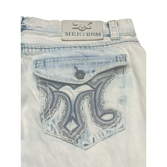 Mek Denim USA Jeans Bilbao Mens 40x34 Straight Distressed Embroidered Light Wash - Picture 8 of 12